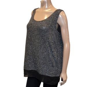 3/$20 NORTHERN REFLECTIONS Metallic Knit Sleeveless Top Sheer Chiffon Faux Layer